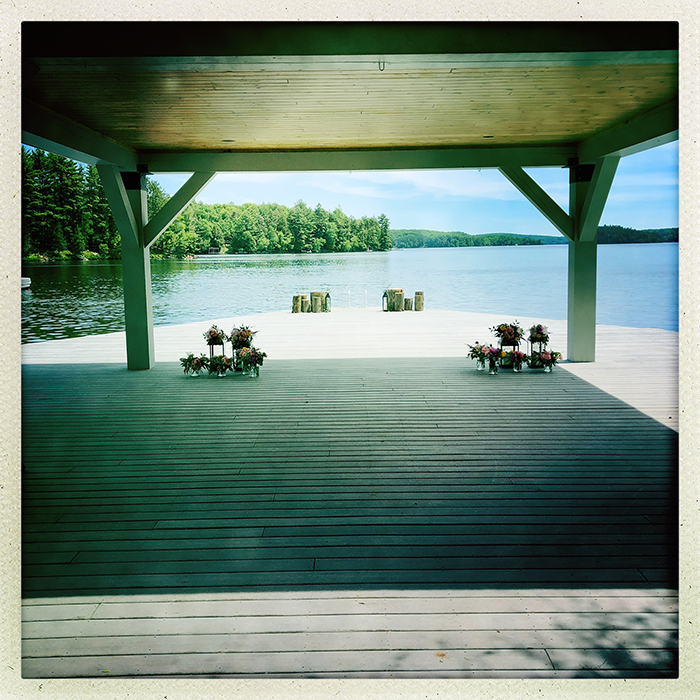 Empty ceremony gazebo overlooking Lake of Bays at Port Cunnington Lodge